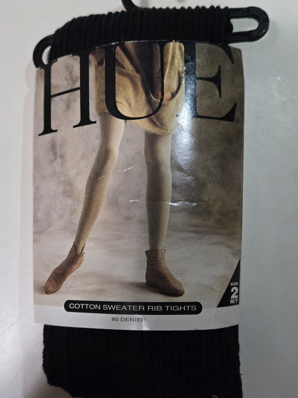 HUE Black Cotton Sweater Rib Tights